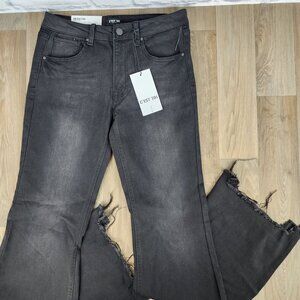 C'Est T01 Black Label Junior Size 5/26 Black Denim High Rise Flare Raw Hem Jeans
